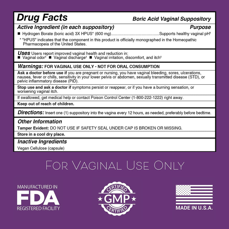 Boric Acid Vaginal Suppositories - 30 Count (600mg) + 7 Applicators - Made in USA - Helps Fight Against BV, Yeast Infections, Odor - Promote pH Balance for Women Vaginal Health 1 - NewNest Australia