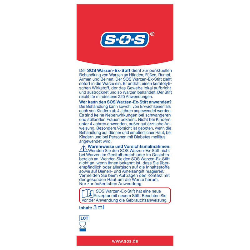 SOS Wart-Ex pen, for removing ordinary, immediately effective wart pen, wart remedy with simple and precise pen application, effective from the first application, 3 ml solution 3 ml (pack of 1) - NewNest Australia