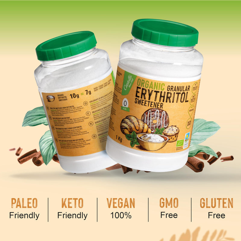 Natural Erythritol Bio Organic | 10G = 7G Sugar | Sugar Substitute - Keto And Paleo - 0 Glycemic Index - Calorie Free - 0 Net Carbs - No Gmo - Castello Since 1907-1 Kg - NewNest Australia
