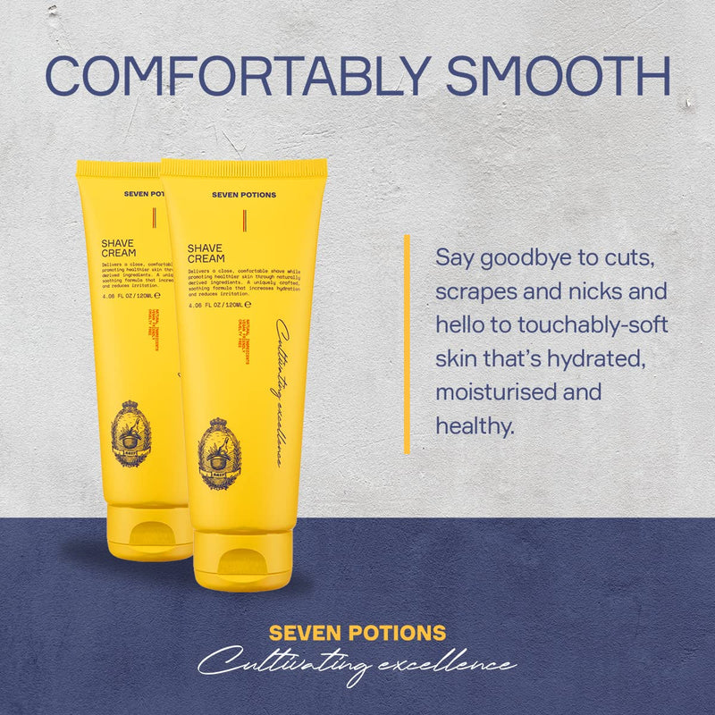 Seven Potions Lathering Shaving Cream for Men – Smooth, Irritation-free Shave – Soothing, Hydrating, Moisturising Shave Soap – Natural, Vegan, Cruelty-Free (120ml) - NewNest Australia