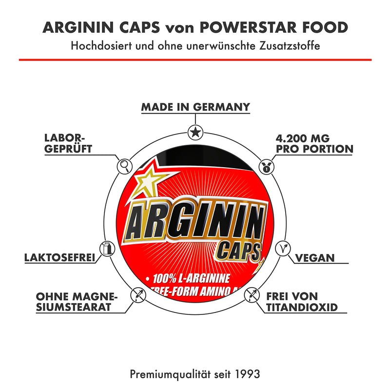 Arginine Caps, 200 Capsules High Dose, 100% Purest L-Arginine Base In Pharmacopoeia Quality For Maximum Nutrient Supply, Natural, Vegetable, Vegan, Made In Germany - NewNest Australia