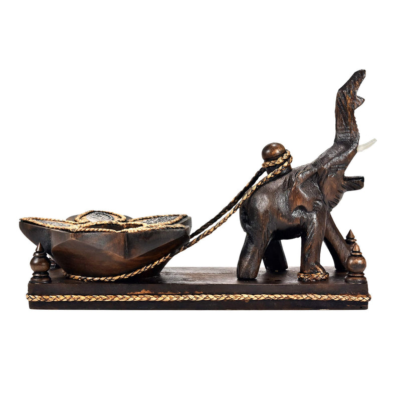 NewNest Australia - AeraVida Energetic Hand Carved Elephant Towing a Flower Candle Holder 