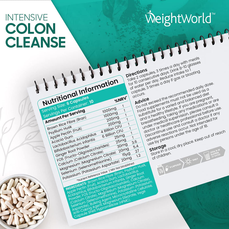 Intensive Colon Cleanse - 10 Days Program (60 Capsules) - 12 Active Ingredients Like Psyllium Husk, 10 Billion Gut Bacteria, Prebiotic Fibre - Natural & Vegan Colon Supplement - Gluten Free - NewNest Australia