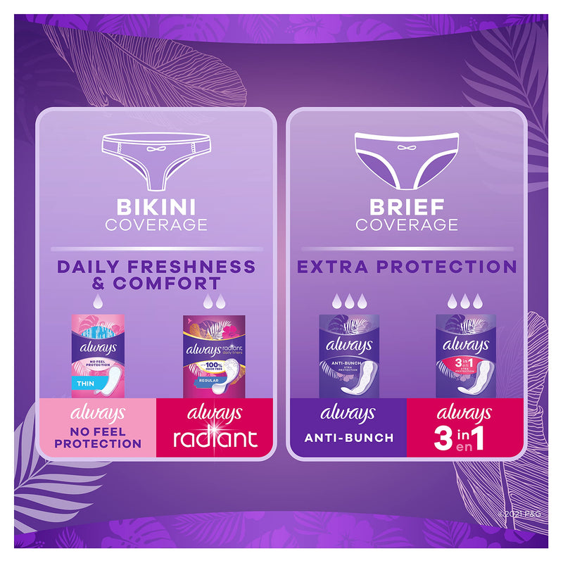 Always Anti-Bunch Xtra Protection Daily Liners Long Unscented, Anti Bunch Helps You Feel Comfortable, 108 Count - NewNest Australia