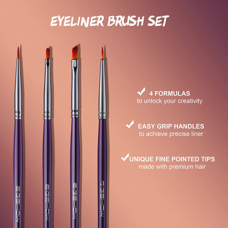 Eyeliner Makeup Brush Set - Angled Liner Brush, Tight Liner Brush, Definer Brush, Ultra-Fine Liner Brush Kit for Detailed Precision Eyeliner, Eyebrow Filling, Body or Face Painting, 4 Pieces Purple - NewNest Australia