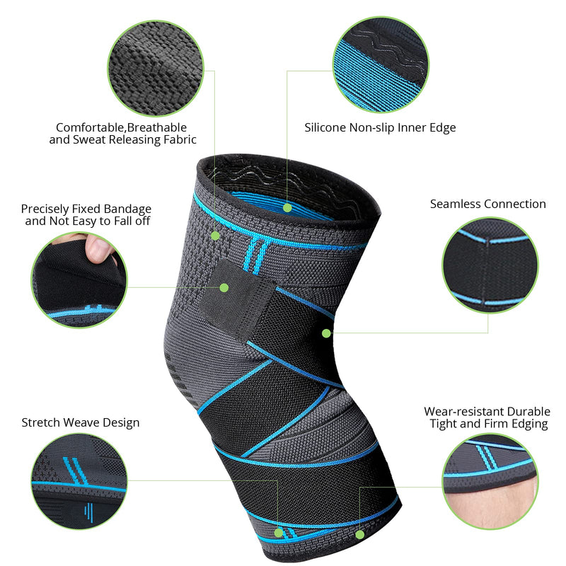 MILAIUN Knee Brace Pack of 2, Knee Support Sports for Men Women, Non-Slip Breathable Unisex Knee Brace, for Outdoor Sports or Strength Exercises (XL) Blue XL - NewNest Australia
