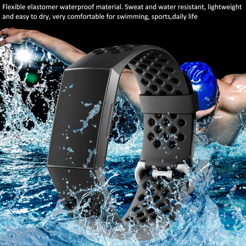 Wepro Bands Compatible with Fitbit Charge 4 / Charge 3 / Charge 3 SE, Waterproof Band with Breathable Holes for Women Men, Small, Large Black Large 7.1"-8.7" - NewNest Australia