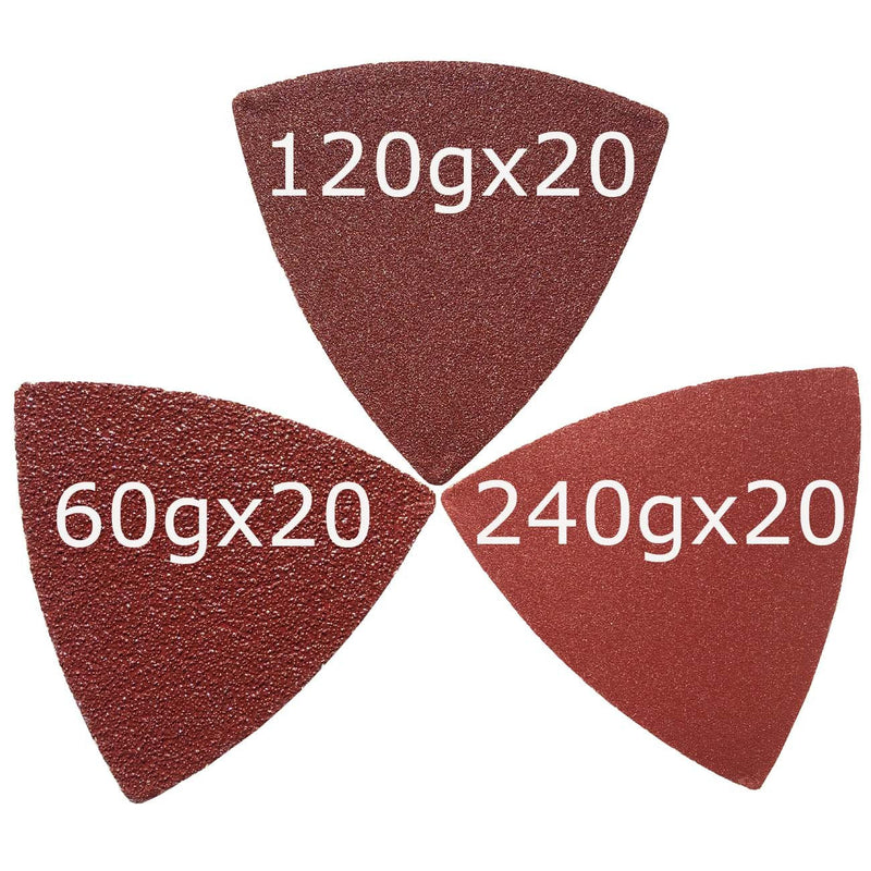 XXGO 60 Pcs Assorted 60/120/240 Grits 3-1/8 Inch Triangular Hook & Loop Oscillating Tool Sandpaper for Sanding Wood Contains 20 of Each Fit 3-1/8 Inch Oscillating Multi Tool Sanding Pads XG8030 3-1/8 " No Hole Triangle - 60 Pcs - NewNest Australia