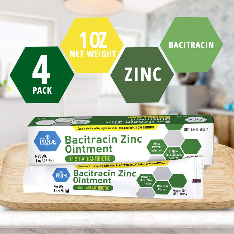 Medpride Bacitracin Zinc Ointment| Essential Antibiotic First-Aid Supplies for Home| Relief for Chaffing, Diaper Rash, Dermatitis, Eczema, Itchy/ Dry Skin| 1 Oz Tube| 4 Pack - NewNest Australia