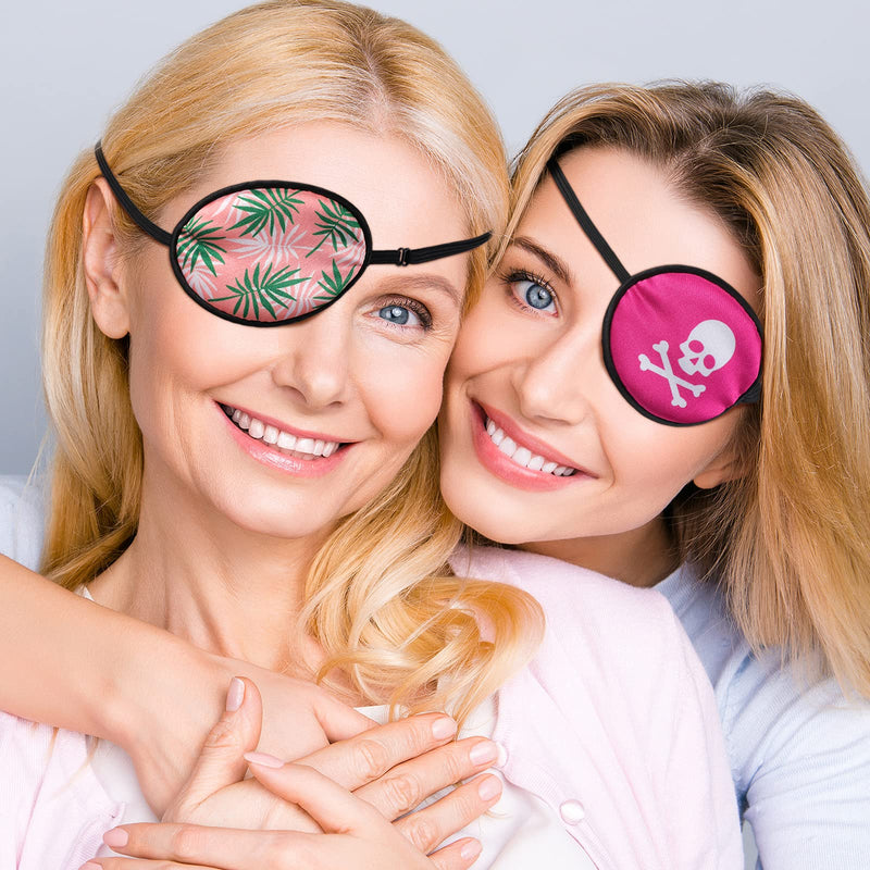 SATINIOR Silk Adjustable Eye Patch 4 Pieces Lazy Eye Patches with Elastic Strap Single Right or Left Pirate Eye Patch for Adults Kids Soft Silky Eyepatch with Unicorn Skull Leaves Wave Pattern - NewNest Australia
