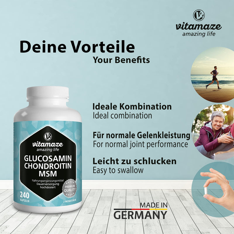 Vital Complex With Glucosamine, Chondroitin, Msm, High Dose, 240 Capsules For 2 Months With Vitamin C, Natural Dietary Supplement Without Additives, Made In Germany - NewNest Australia
