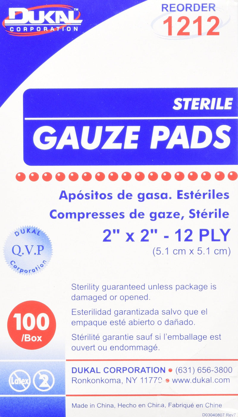 Dukal, Sterile Gauze Pads, 2" x 2", 12 Ply, 100 per Box White - NewNest Australia