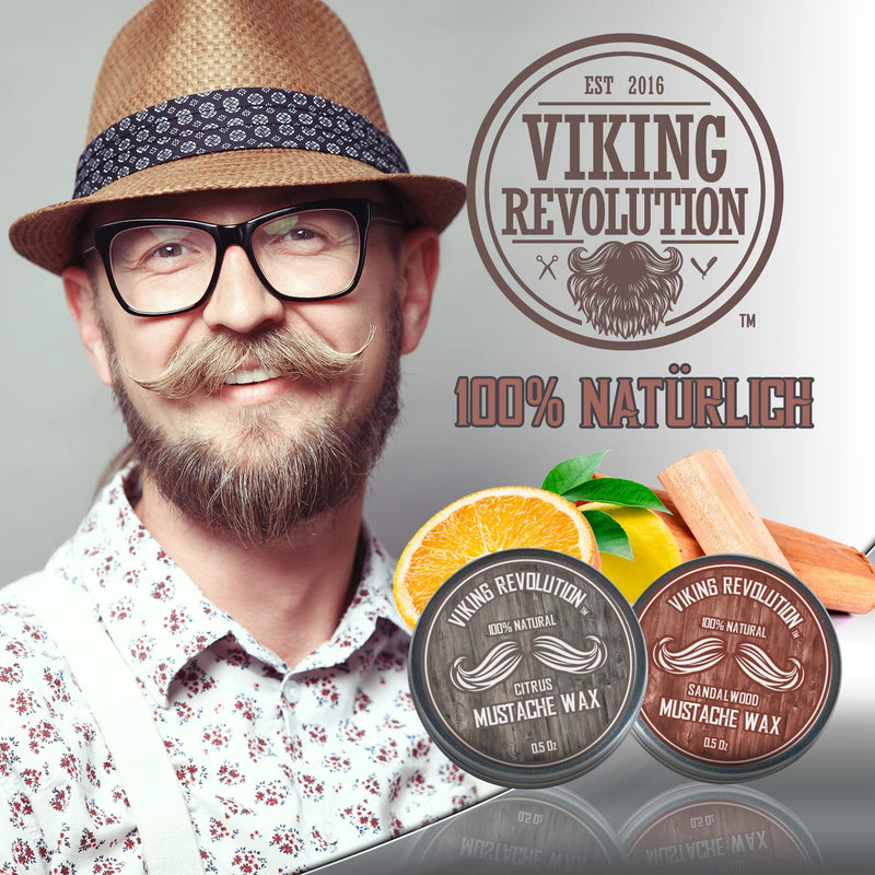 Viking Revolution Mustache Wax, Pack of 2 - Beard & Mustache Wax for Men - Strong Hold Helps Tame & Style (Citrus & Sandalwood, Pack of 2) Sandalwood, Citrus - NewNest Australia
