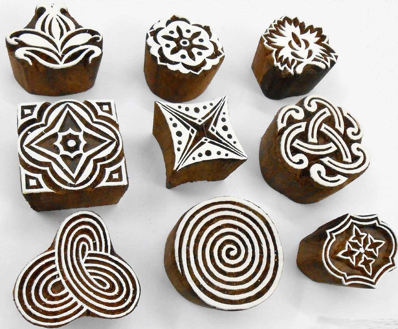 Wholesale Lot of 9 Wooden Block Stamps for Textile Printing/Scrapbooking/Henna Tattoo Set # 2015 - NewNest Australia