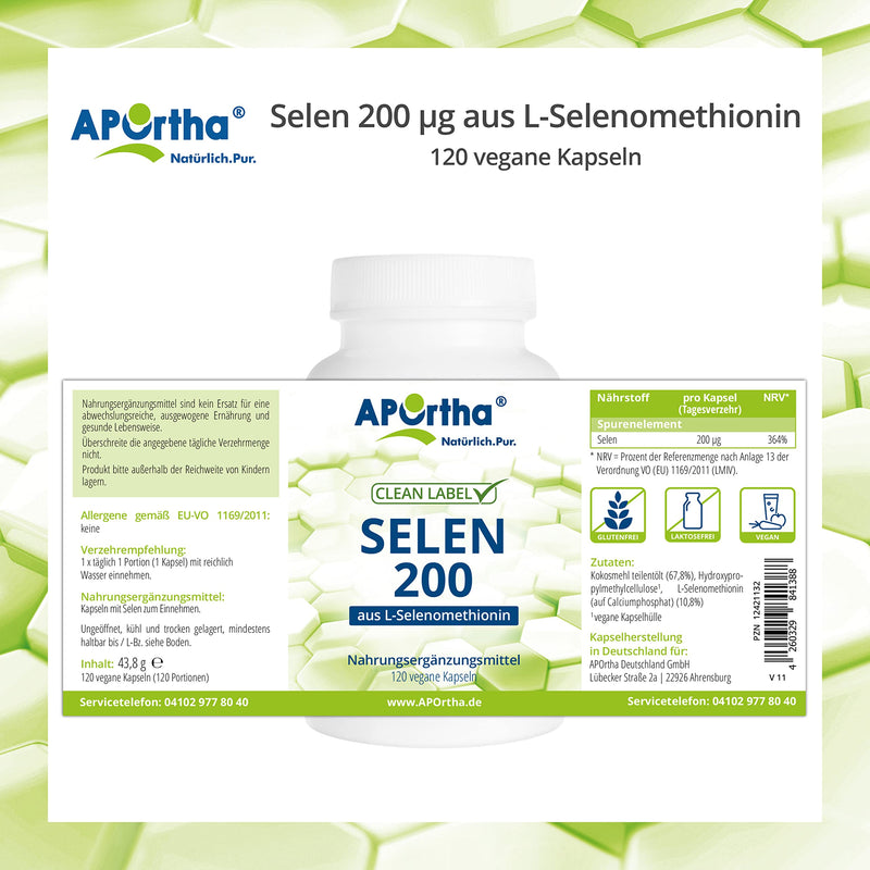 APOrtha® Selenium capsules 120 pieces I Selenium 200 µg from L-selenomethionine I Organically bound selenium in high doses and easy to swallow I Best selenium 200 µg I vegan, yeast-free, gluten-free, soy-free - NewNest Australia