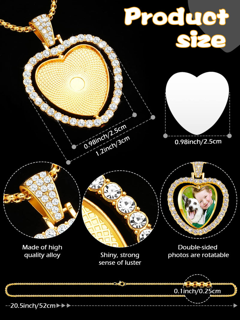 24 Pcs Sublimation Rhinestone Trays Pendant Set, Including 6 Heart Shape Double Sided Blank Rhinestone Bezel Trays, 6 Pcs Thick Chains with 12 Sublimation Discs for Making Gold, Silver, Rose Gold - NewNest Australia