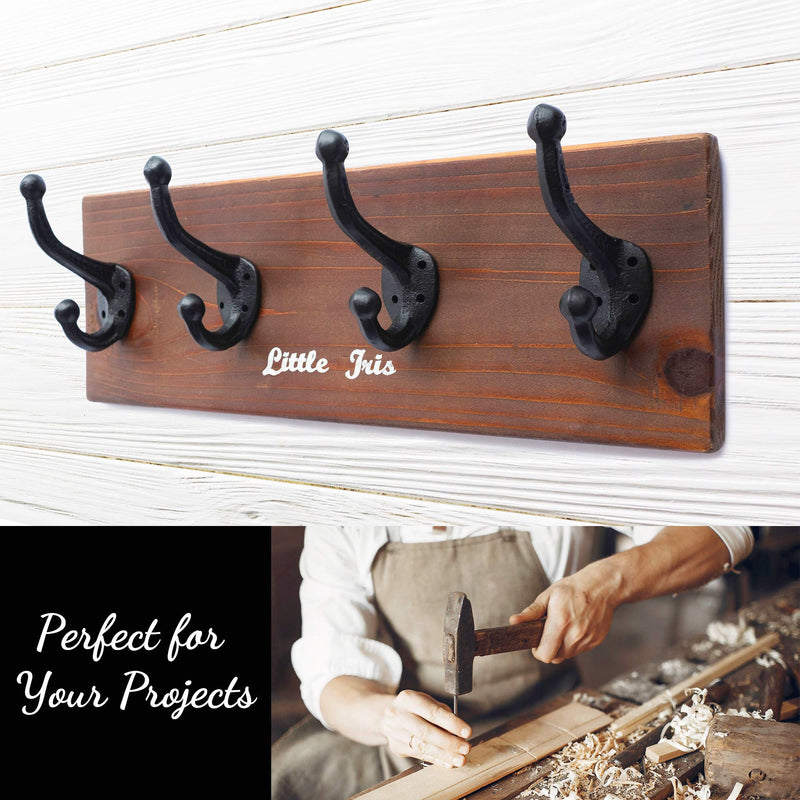 NewNest Australia - Rustic Hooks, Black Cast Iron Wall Hooks (Set of 4), Modern Farmhouse Decor, Matching Screws Included - Easy to Install. Sturdy and Heavy Coat Hooks Hardware, Decorative Hooks, Farmhouse Hooks, etc. 