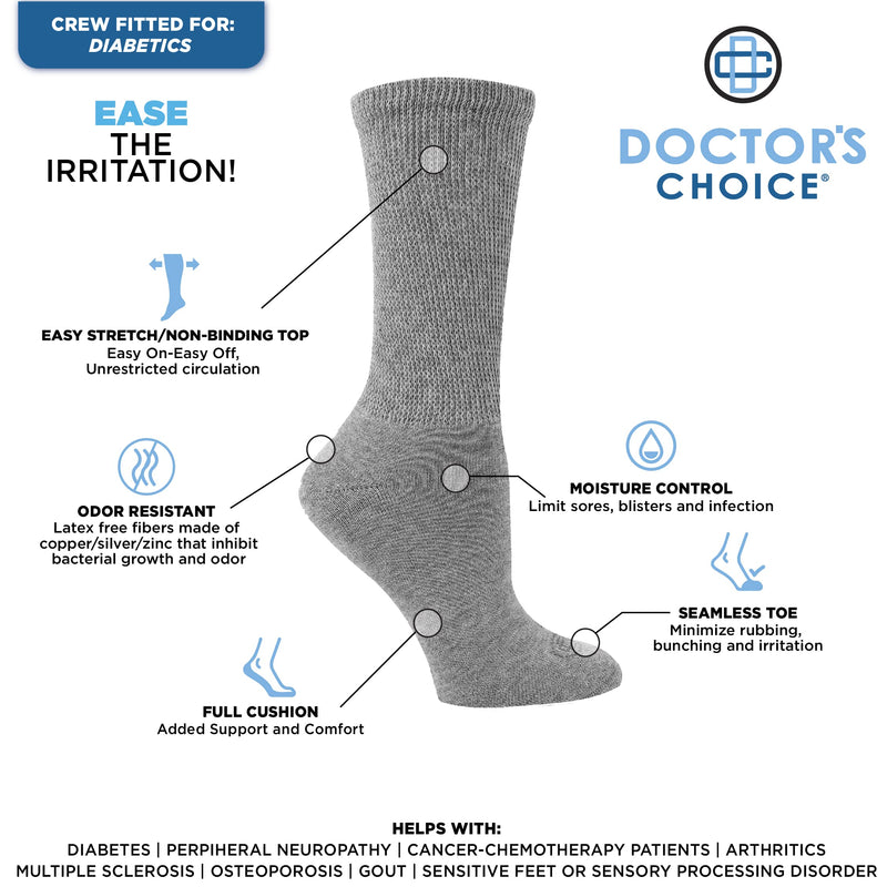 Doctor's Choice Men's Diabetic Crew Socks, Black, Large, Sock Size 10-13 Black/Crew Large (4 Pair) - NewNest Australia