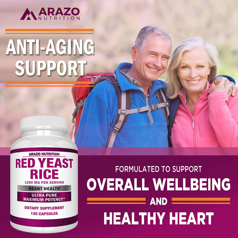 Red Yeast Rice Extract 1200mg – Citrinin Free Supplement – Vegetarian 120 Capsules - Arazo Nutrition - NewNest Australia