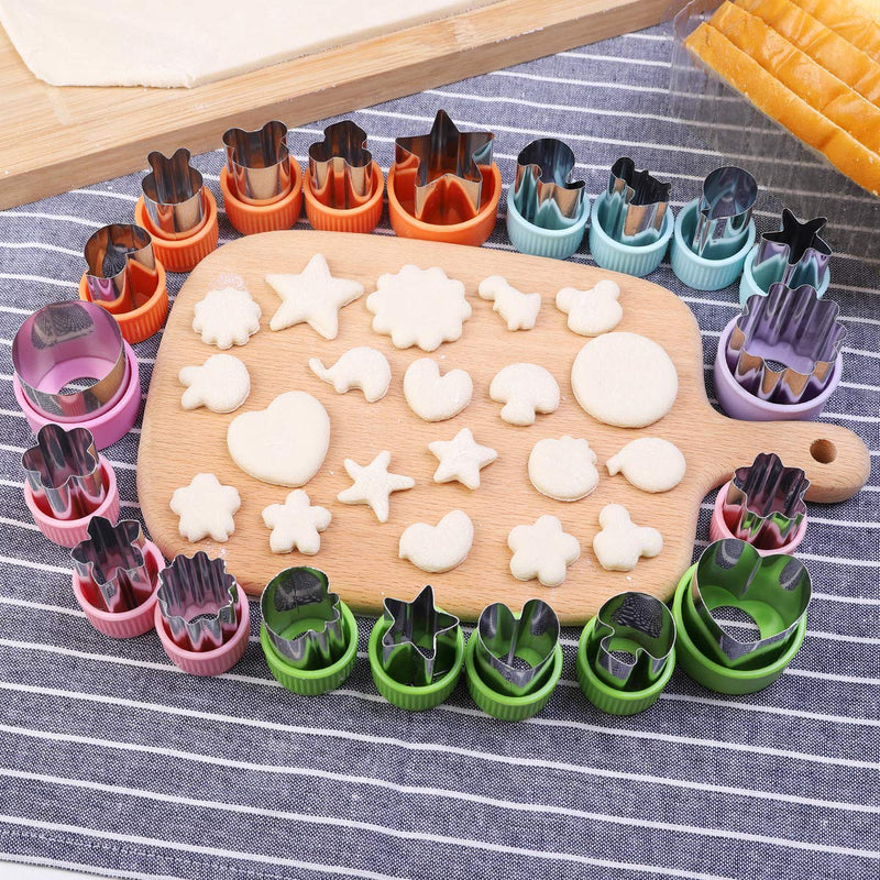 NewNest Australia - Vegetable Cutters Shapes Set, 20pcs Stainless Steel Mini Cookie Cutters, Vegetable Cutter and Fruit Stamps Mold + 20pcs Cute Cartoon Animals Food Picks and Forks -for Kids Baking and Food Supplement 