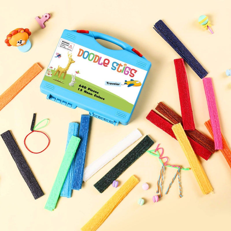 (640 Pieces and 1 Travel Case) Wax Yarn Stix | 6-Inch, 13 Neon Colors Wiki Sticks for Kids - DIY Crafts and School Project Supplies.Great Toy for Home and Road Trip Activities for Kids - NewNest Australia