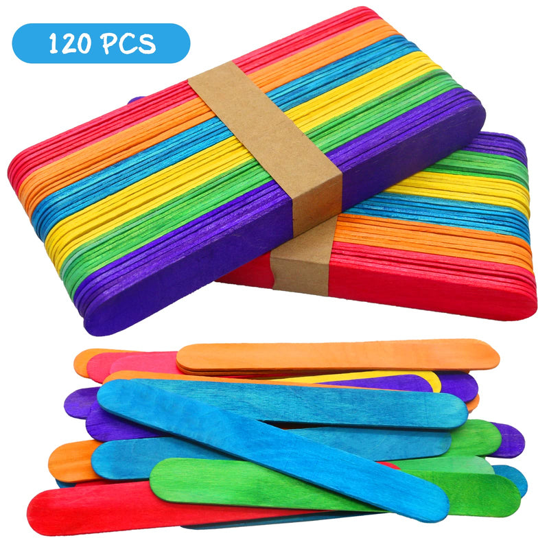 120 Pcs 6” Colored Jumbo Wooden Craft Sticks, Rainbow Wooden Popsicle Sticks, Wide Lollipop Sticks, Treat Sticks Ice Pop Sticks fir Creative Designs or Kids Education, Home Art Projects - NewNest Australia