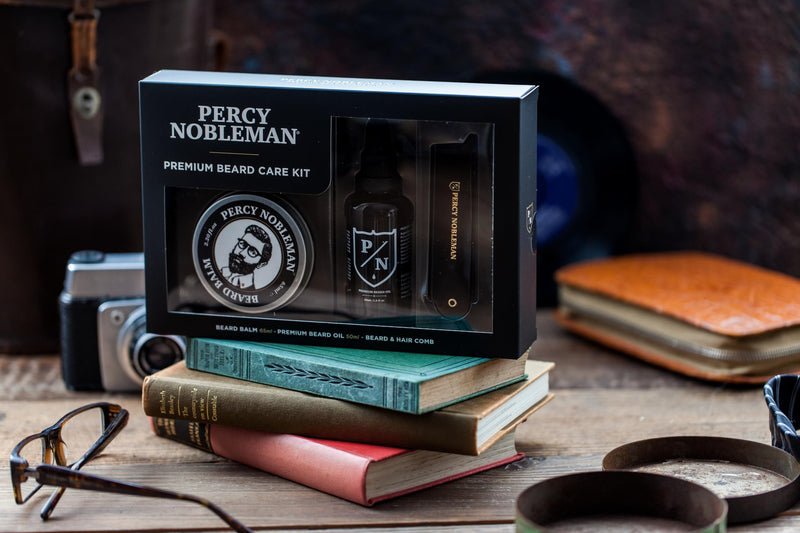 Percy Nobleman Premium Beard Grooming Kit, a limited edition beard grooming kit, includes a premium beard oil, beard balm and foldable comb. - NewNest Australia