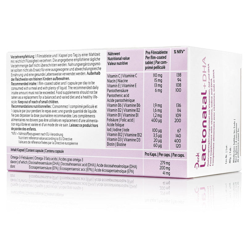 lactonatal+DHA Denk with vitamins, iodine and DHA: Nutrients for mother and child during breastfeeding, 30 film-coated tablets + 30 capsules - NewNest Australia