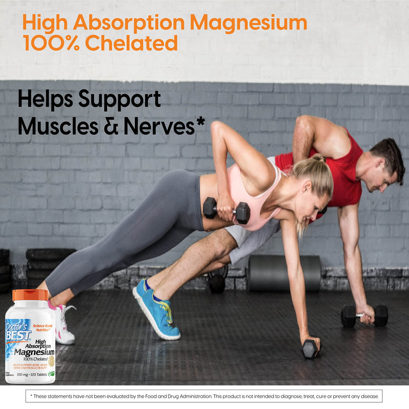 Doctor's Best High Absorption Magnesium Glycinate Lysinate, 100% Chelated, TRACCS, Not Buffered, Non-GMO, Vegan, Gluten & Soy Free, 100 mg, 120 Tablets - NewNest Australia