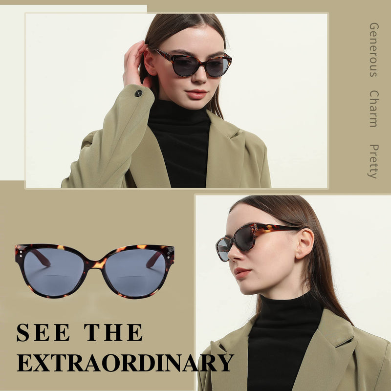 EYEGUARD Bifocal Reading Sunglasses for Women, UV400 Protection Outdoor Glasses with Brown Tortoiseshell Frame/Metal decoration Sunreaders Green 1.0 x - NewNest Australia