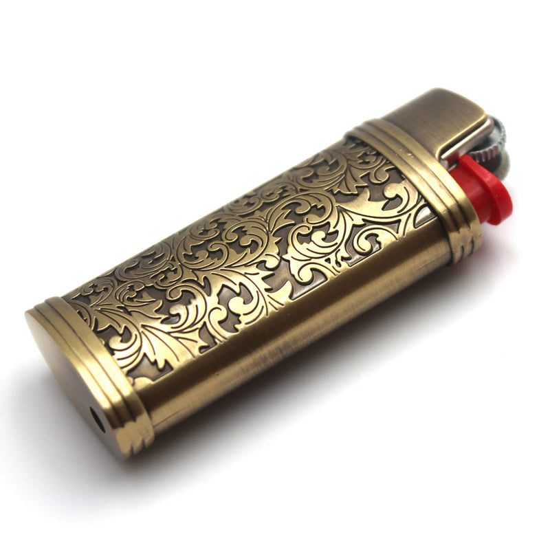 Lucklybestseller Vintage Floral Metal Lighter Case Cover Holder for Mini BIC Lighter J5 Bronze - NewNest Australia