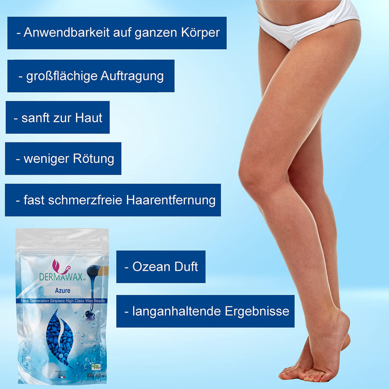 Dermawax Professional Waxing Beads Wax Beads Wax For Hair Removal Brazilian Waxing Intimate Bikini Zone Armpits Back Hair Removal Without Fleece Strips Vegan Hair Removal Wax Beads 800 G (Azure) - NewNest Australia