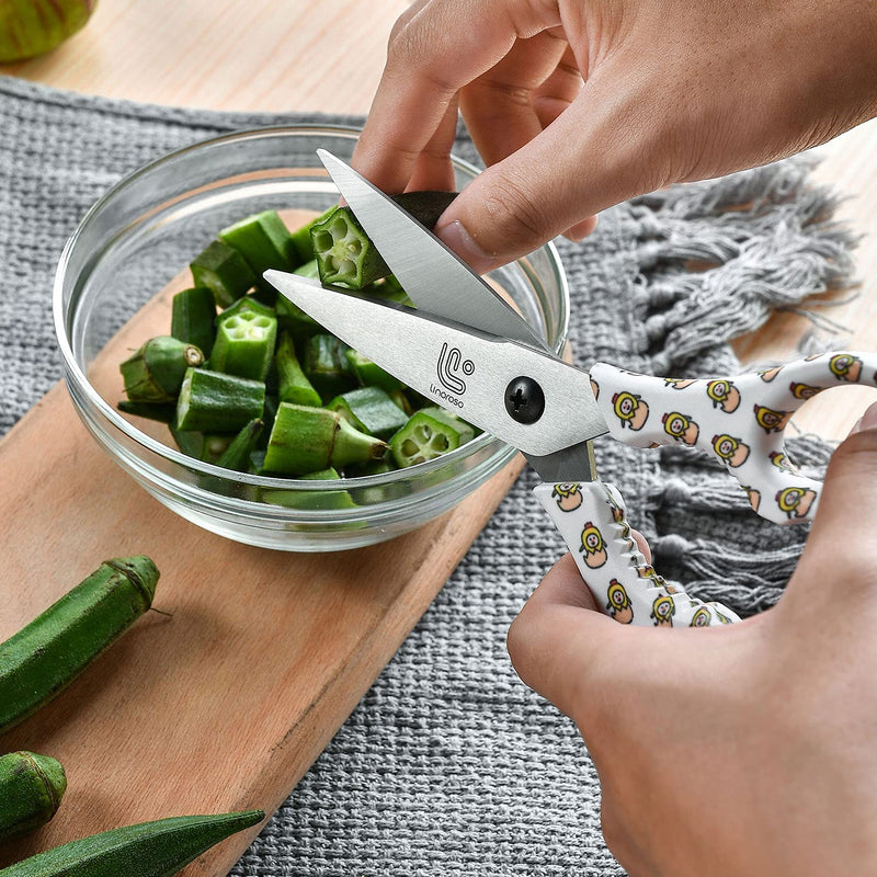 Linoroso Heavy Duty Kitchen Scissor Ultra Sharp Utility Scissors with Cover, Cooking Cutting Stainless Steel Food Shears for Meat Poultry Fish Chicken Pizza Vegetables Herbs BBQ Nuts - Chick Graphic White/Chick - NewNest Australia