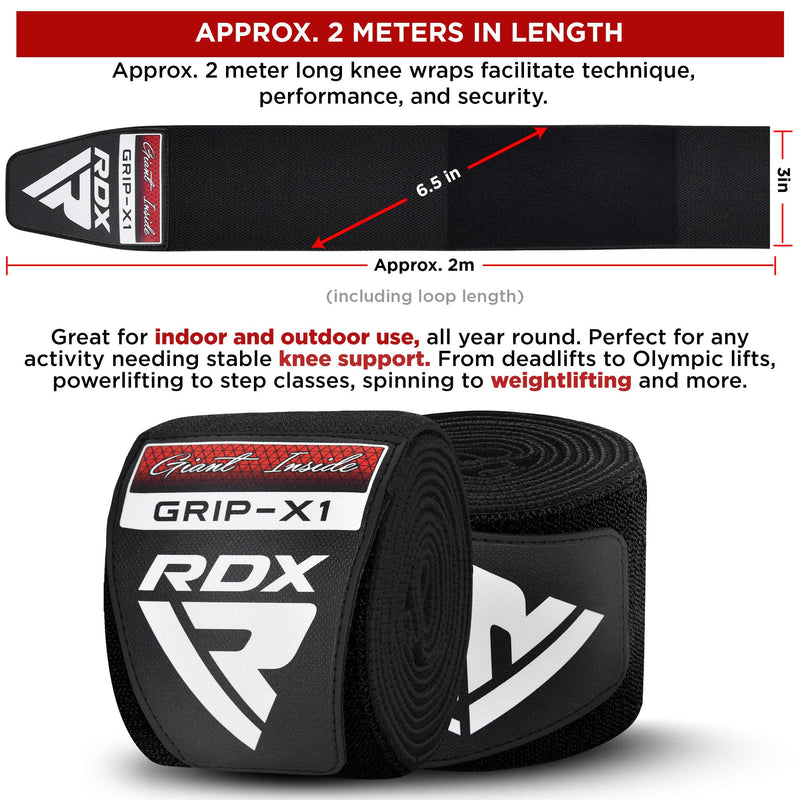 Rdx Knee Supports, Strength Training Fitness, Approved Ipl Uspa, 200 Cm Long Elastic Knee Wraps Pair With Velcro Fastening, Deadlifting, Bodybuilding, Weightlifting, Strength Sports, Powerlifting, Women Men - NewNest Australia