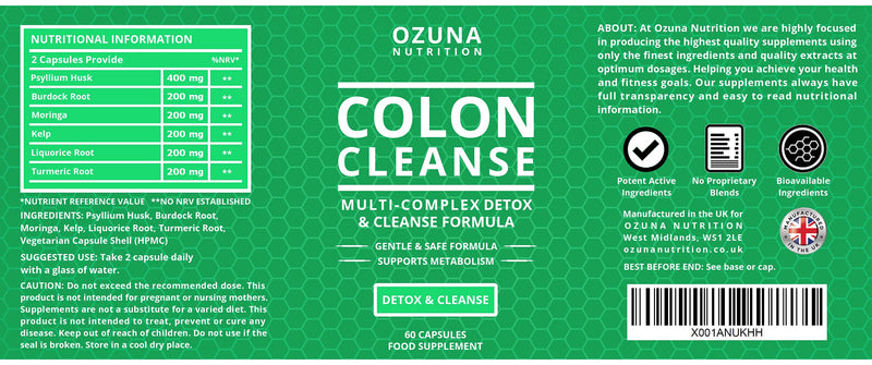 High Strength Natural Colon Cleanse Multi-Complex Detox Capsules | Bowel Cleanse Pills Reduced Constipation, Flatulence & Bloating | Supports Metabolism | One Month Supply - NewNest Australia