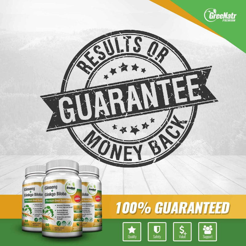 Panax Ginseng + Ginkgo Biloba Tablets - Premium Non-GMO/Veggie Superfood - Traditional Energy Booster and Brain Sharpener - Unique Twin Supplement Combines Ginseng and Ginkgo Biloba 60 Veggie Tablets 60 Count (Pack of 1) - NewNest Australia