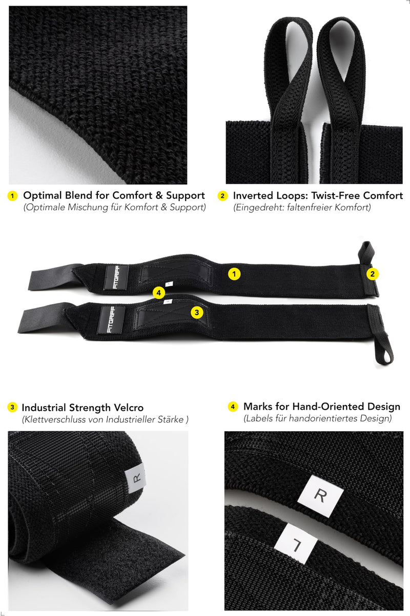 FITGRIFF® Wrist Bandages [Wrist Wraps] 45cm wrist bandage for fitness, wrist support, bodybuilding, weight training & crossfit black - NewNest Australia