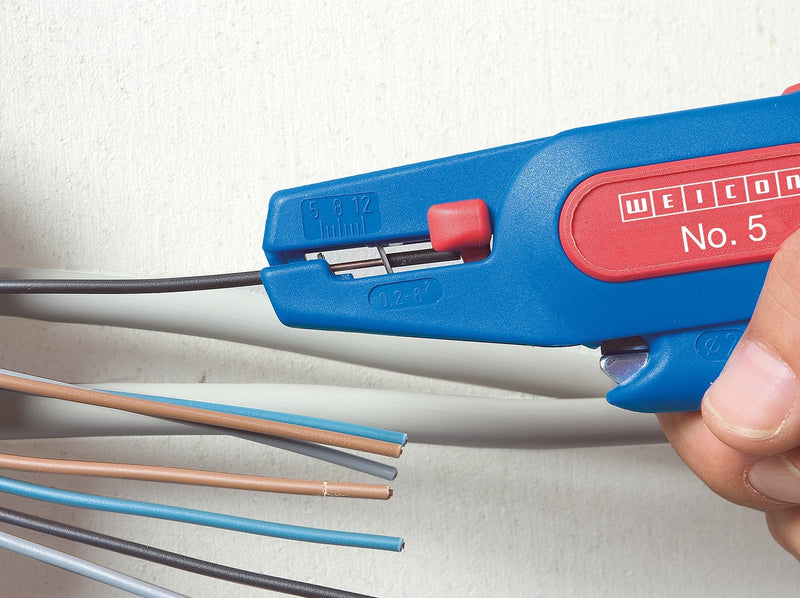 WEICON Wire Stripper No. 5 | Wire Stripper Adjustable 24-10 AWG ( 0.2-6.0 mm²) | Wire Stripping Pliers with Side Cutter up to 2.0 mm | Stripping of Round Cables |TÜV | Blue/red | 100 (51000005) - NewNest Australia
