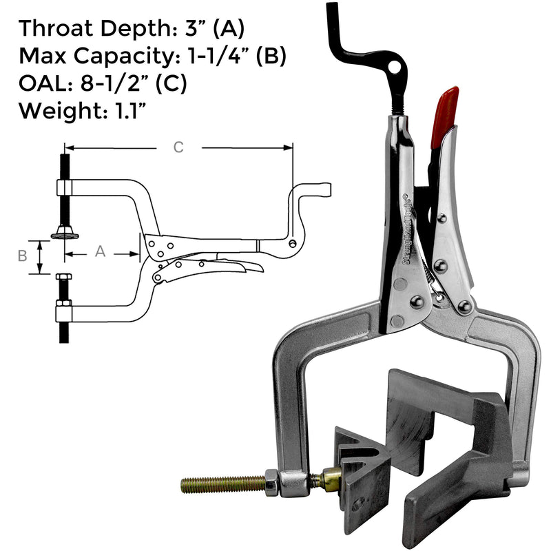 Strong Hand Tools, JointMaster, 90 Degree, Angle Clamping Tool, Throat Depth: 3", Max Capacity: 1-1/4", OAL: 8-1/2", Single Hand T-Joint Clamp Tool, PL634 - NewNest Australia