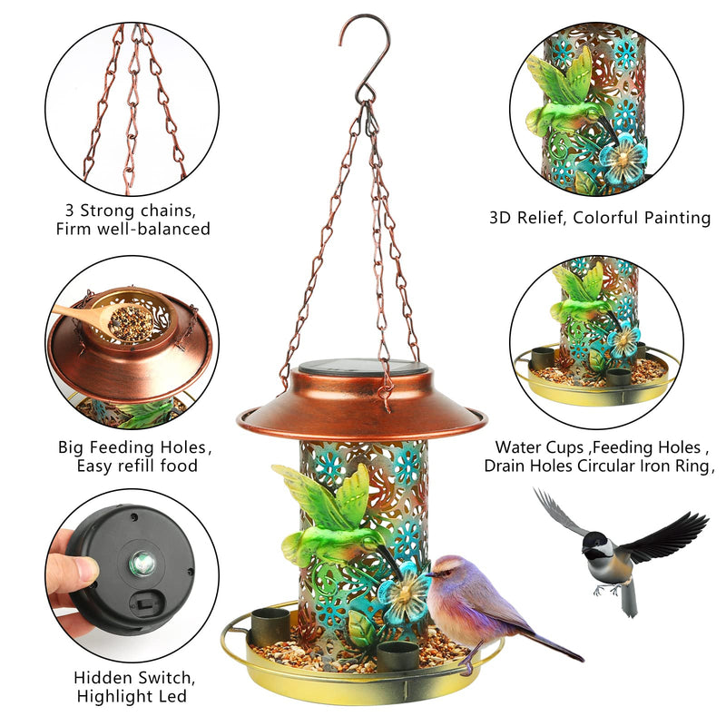 PENXUA Solar Bird Feeder for Outdoors Hunging, Solar Metal Waterproof Outside Wild Bird Feeders,Cardinals Hummingbird Feeders, Gifts for Bird Lovers, Lantern Light, Garden Backyard Decoration Normal - NewNest Australia