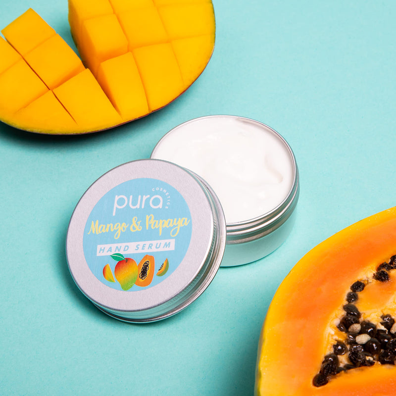 Pura Cosmetics Mango & Papaya Hand Serum with Aloe Vera & Sweet Almond Oil (50ml) - Cruelty-Free, Vegan-Friendly, Plastic-Free Packaging & Made in the UK - NewNest Australia