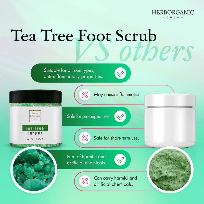HerbOrganic Antibacterial Tea Tree Foot Scrub – 200 g – Exfoliates, Moisturizes and Cleanses – with Green Tea, Sea Salt & Jojoba Oil – Helps with Corns, Calluses, Athlete Foot, Jock Itch & Foot Odour - NewNest Australia