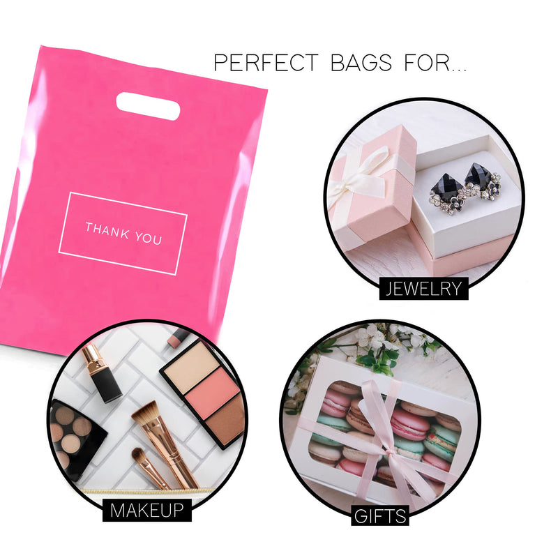 Pink Die Cut Plastic Shopping Bags with Thank You Logo 9" x 12" Boutique Bags with Handles 50 Pack for Merchandise, Gifts, Trade Shows and More 1 Count (Pack of 50) - NewNest Australia