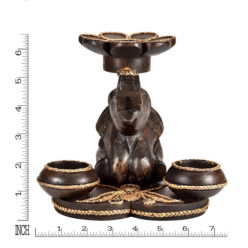 NewNest Australia - AeraVida Playful Hand Carved Elephant Under a Flower for Three Candles Holder 