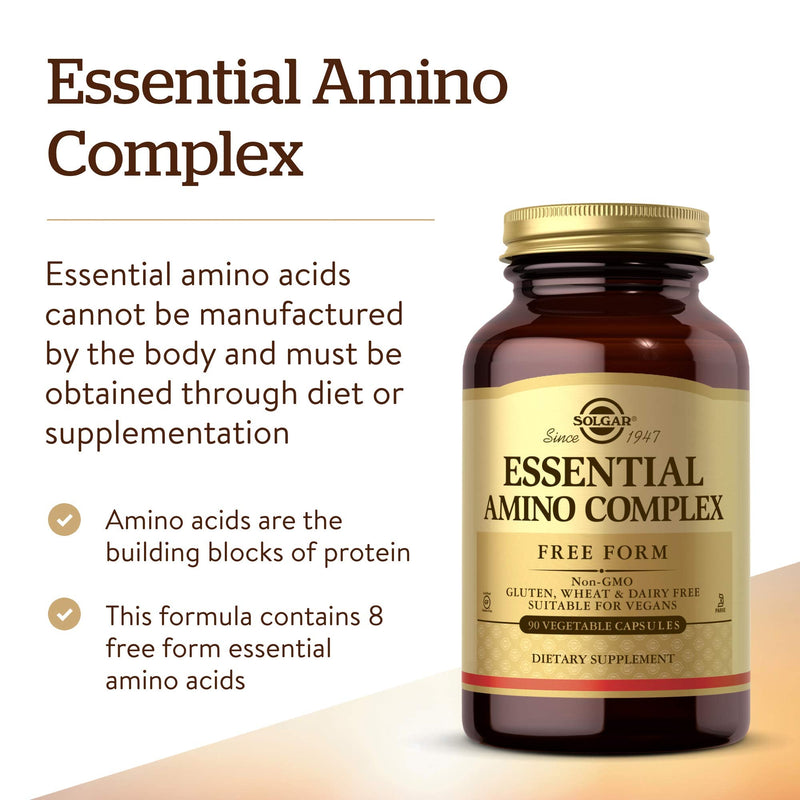 Solgar Essential Amino Complex, 90 Vegetable Capsules - Free Form Essential Amino Acids - Non-GMO, Vegan, Gluten Free, Dairy Free, Kosher - 90 Servings - NewNest Australia