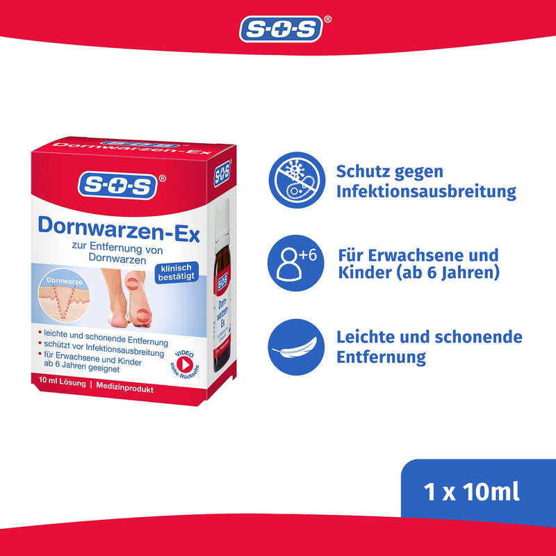 SOS Plantar Warts-Ex Removal of Plantar Warts on the Foot - Wart Remedies with Salicylic Acid & Lactic Acid for Children from 6 Years - Medical Product 1 x 10 ml 10 ml (Pack of 1) - NewNest Australia