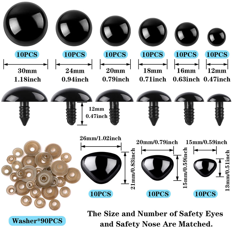 UPINS 90Pcs Large Safety Eyes and Noses Kit Black Plastic Craft Dolls Eyes for DIY Puppets Bear Crafts Stuffed Animals Amigurumi Making Supplies - NewNest Australia