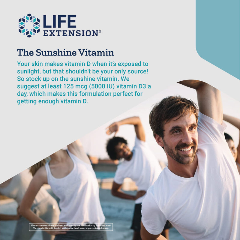 Life Extension Vitamin D3 125mcg (5000 IU) – Supports Bone & Immune Health, Anti-Aging & Longevity Supplements– Non-GMO, Gluten-Free, Once Daily – 60 Softgels 60 Count (Pack of 1) Standard Packaging - NewNest Australia