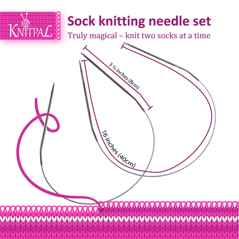 KnitPal Metal Circular Knitting Needles Set for Socks, Two Circulars Method, 12 Pcs in 6 Sizes, (Free Patterns), Ideal for Beginners & Expert Knitters, 16 Inches 2 circs of 6, 16-inch - NewNest Australia