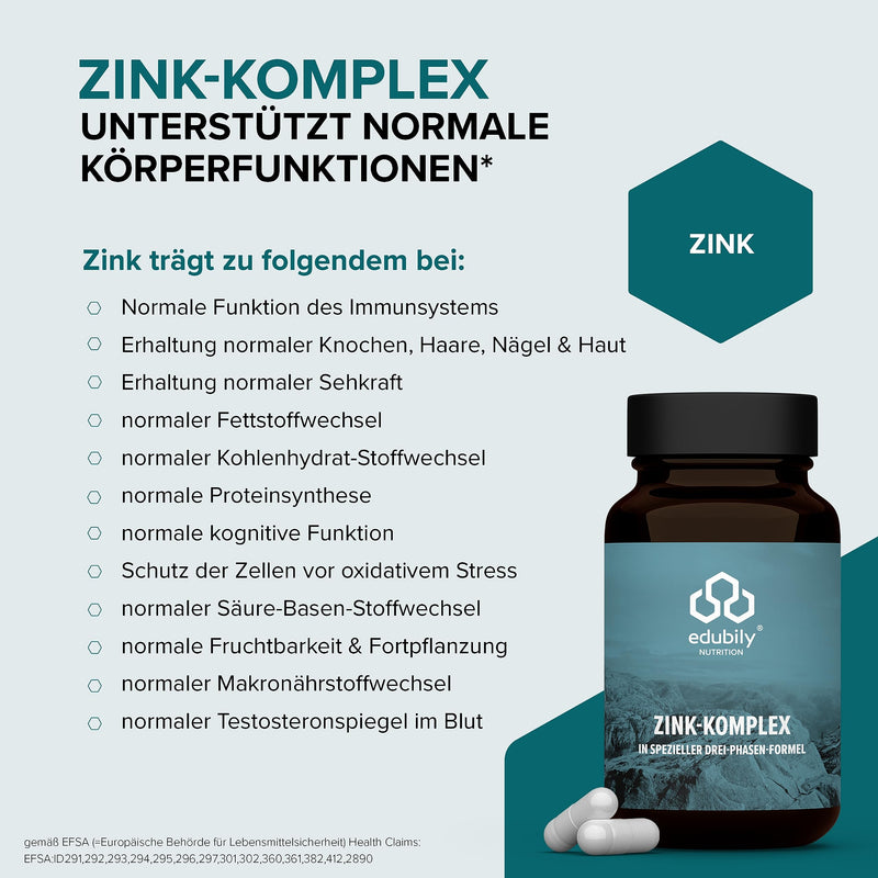 edubily nutrition® Zinc • Zinc complex with triple formula of zinc glycinate, zinc citrate and zinc gluconate • With essential amino acids (90 capsules) 90 pieces (pack of 1) - NewNest Australia